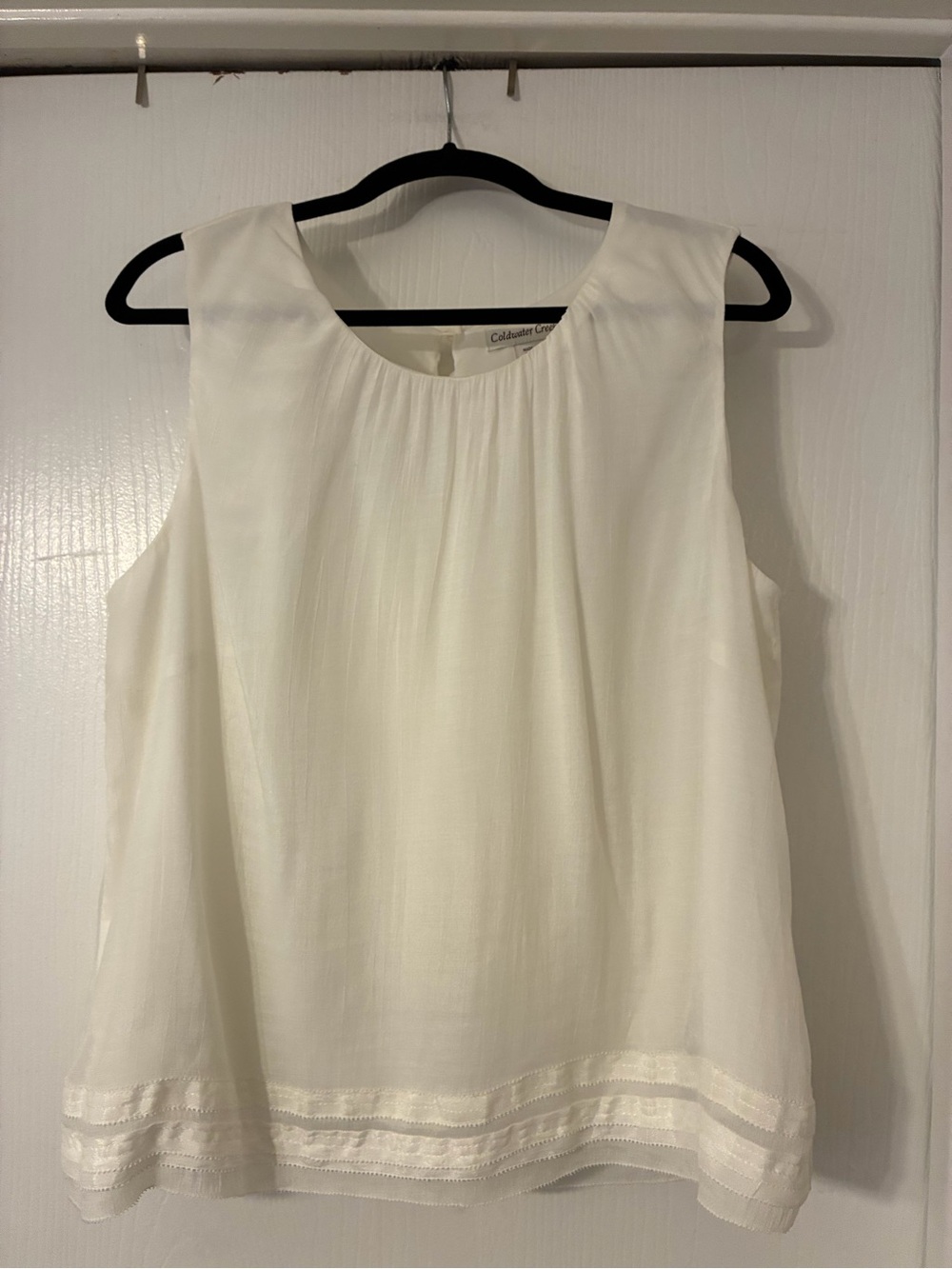 Coldwater Creek Chiffon Ivory Sleeveless Scoop Neck Blouse